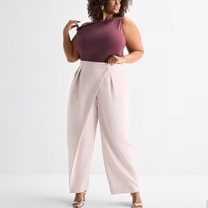 Ashley Graham High-Waist Wrap Front Wide-Leg Pants - Blush Pink Sz 16W